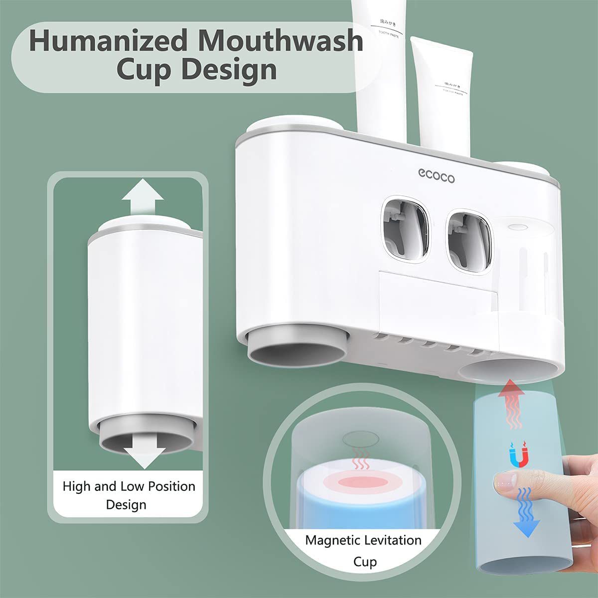 Bathroom Organizer Set with 6-Slot Toothbrush Holder and Dispenser