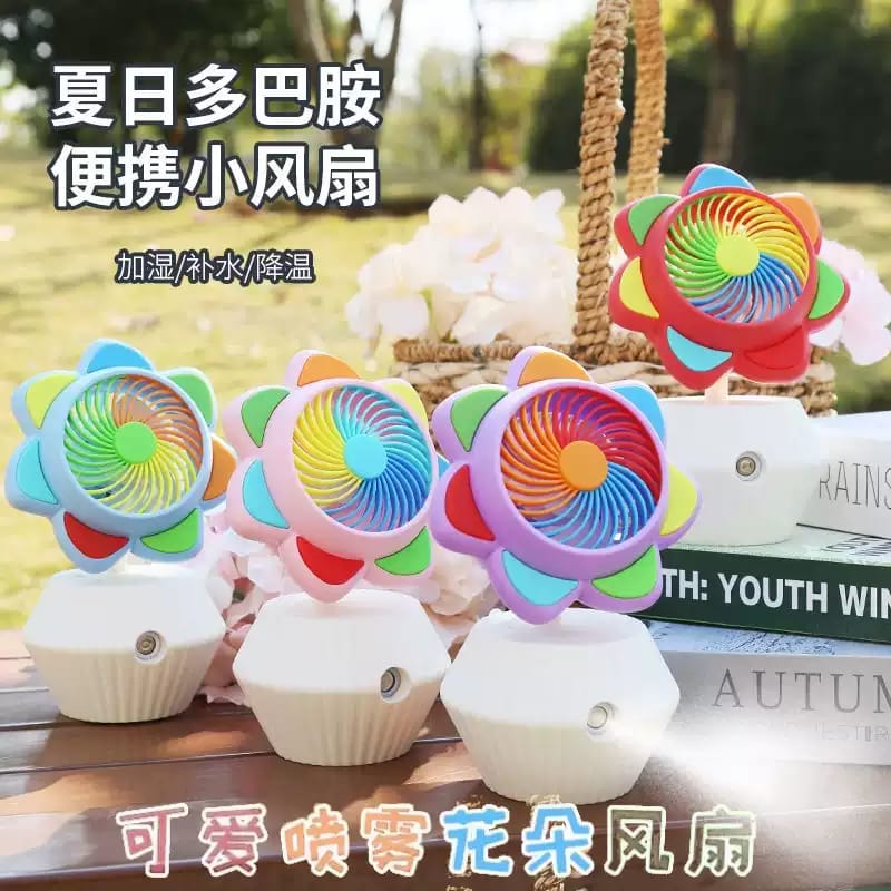 Rechargeable Flowers shape Table fan With Mist spray Humidifier
