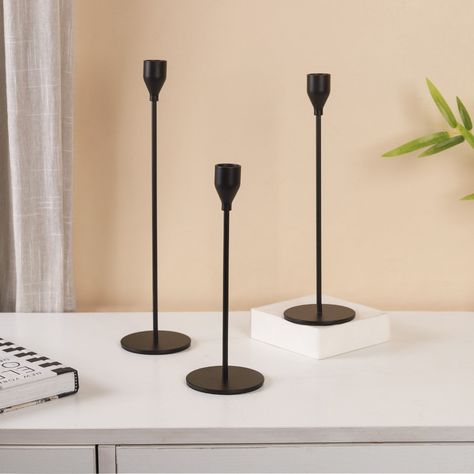 Matte Black Candle Holders - Set of 3