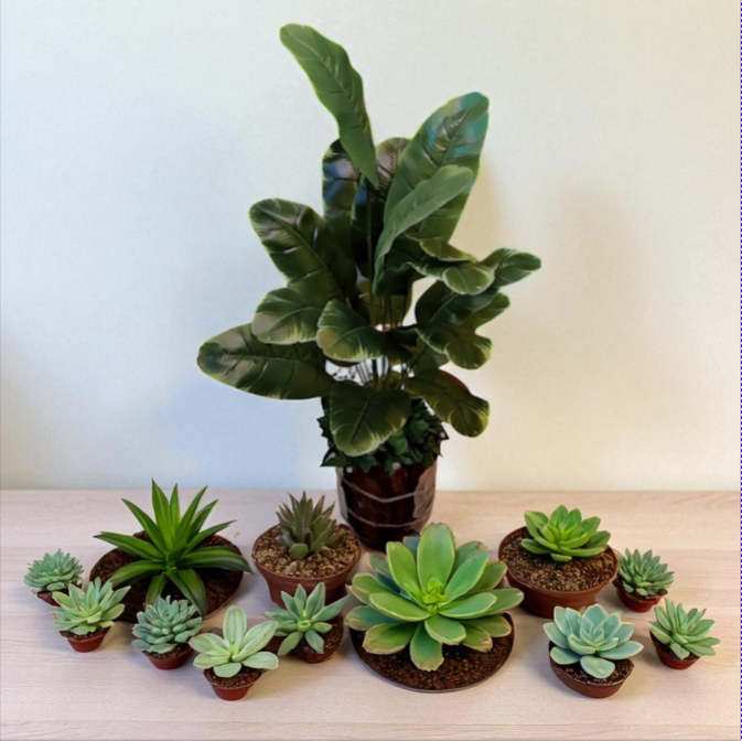 Faux Decorative Plants with Wood Base