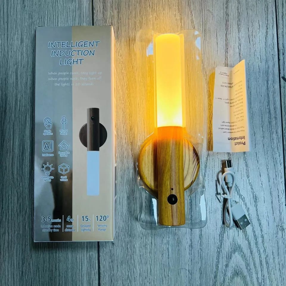 Motion Sensor Night Light with Wood Base