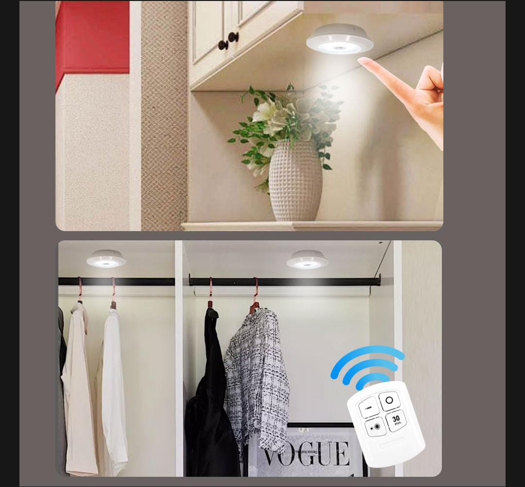 Remote Control LED Puck Lights - (Pack of 3 Lights)