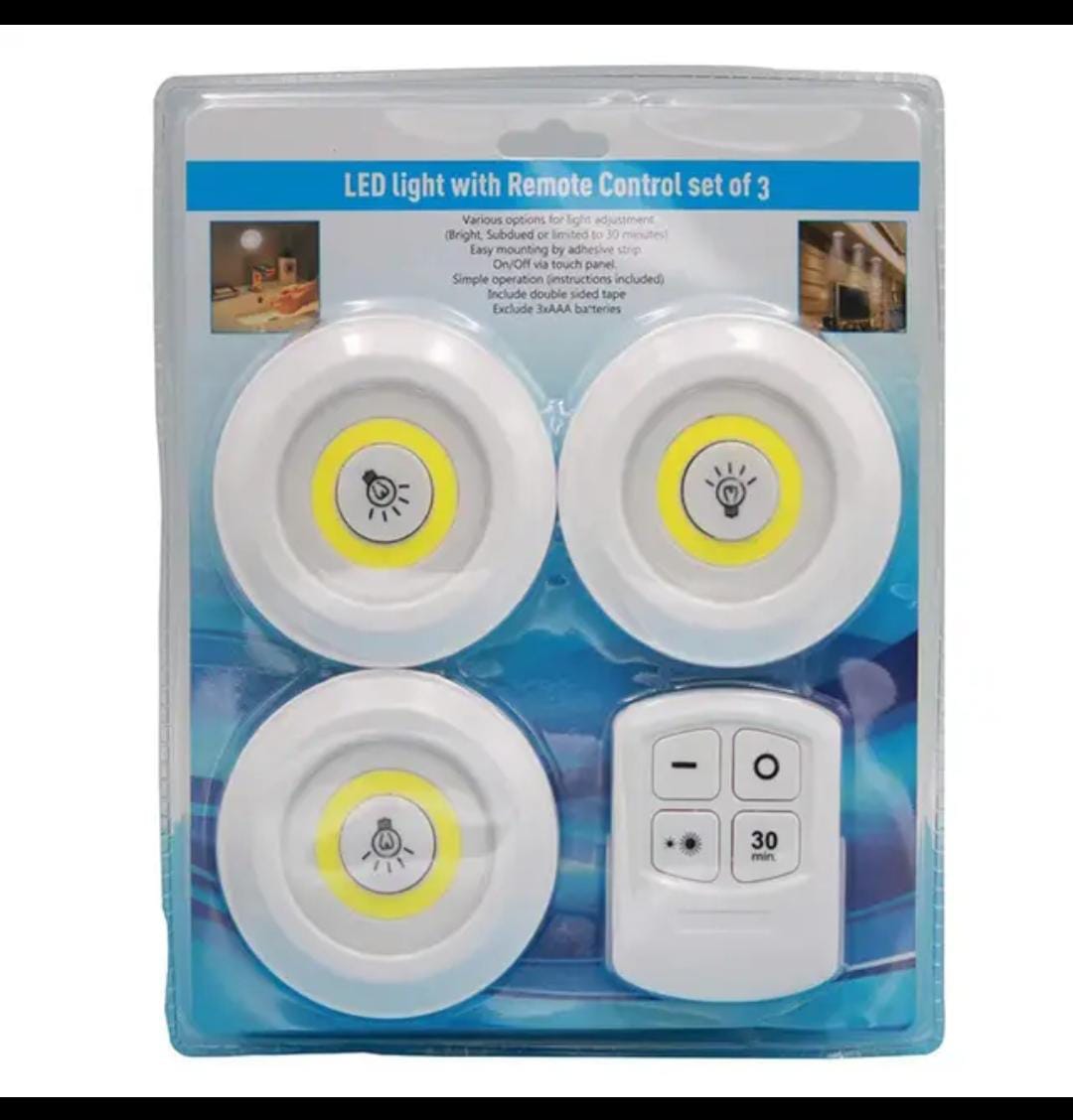 Remote Control LED Puck Lights - (Pack of 3 Lights)