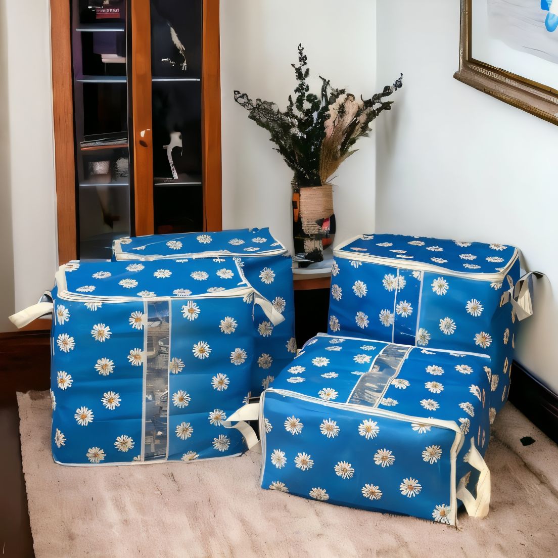 Printed Flower Storage Blanket Bag Organizer