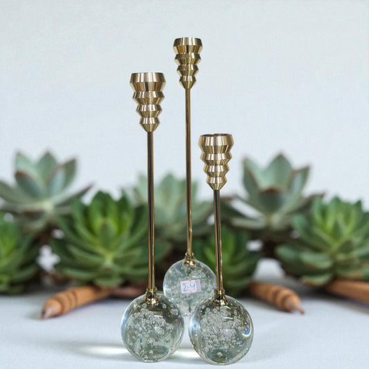 Modern Gold & Bubble Glass Candle Holder Set of 3