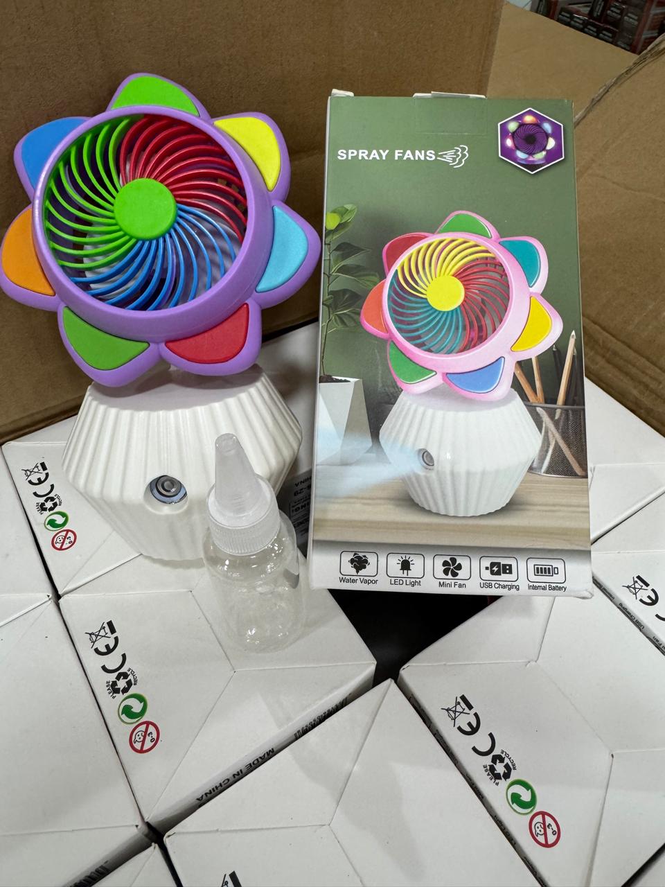 Rechargeable Flowers shape Table fan  With Mist spray Humidifier